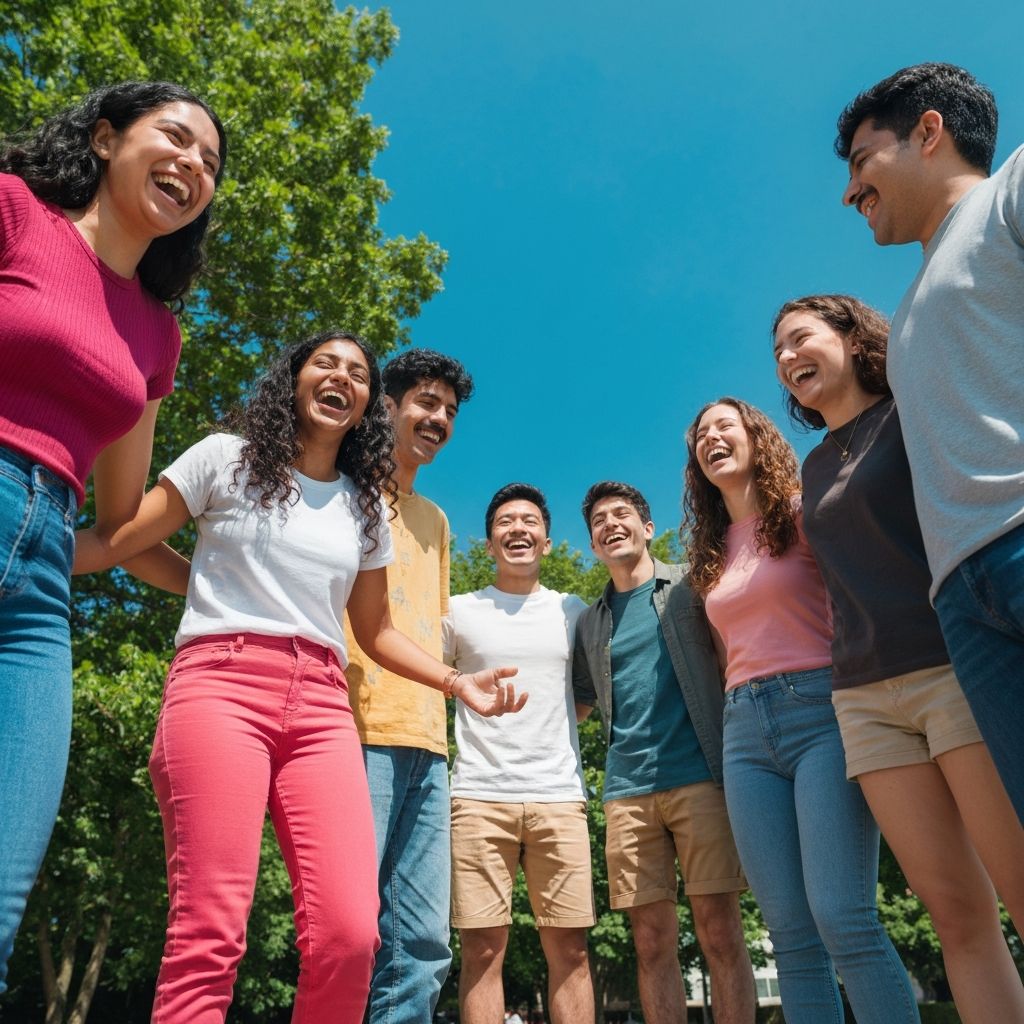 Group of diverse students connecting